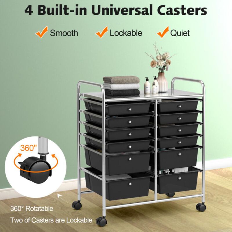 Hivvago 12-Drawer Rolling Storage Cart with Removable Drawers and Lockable Wheels