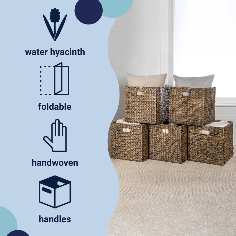 Bryce Classic Farmhouse Handwoven Hyacinth Collapsible Storage Cube Baskets with Handles