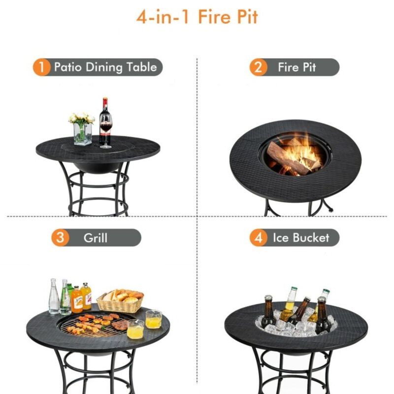 QuikFurn 4 in 1 Fire Pit, Grill Cooking BBQ Grate, Ice Bucket, Dining Table