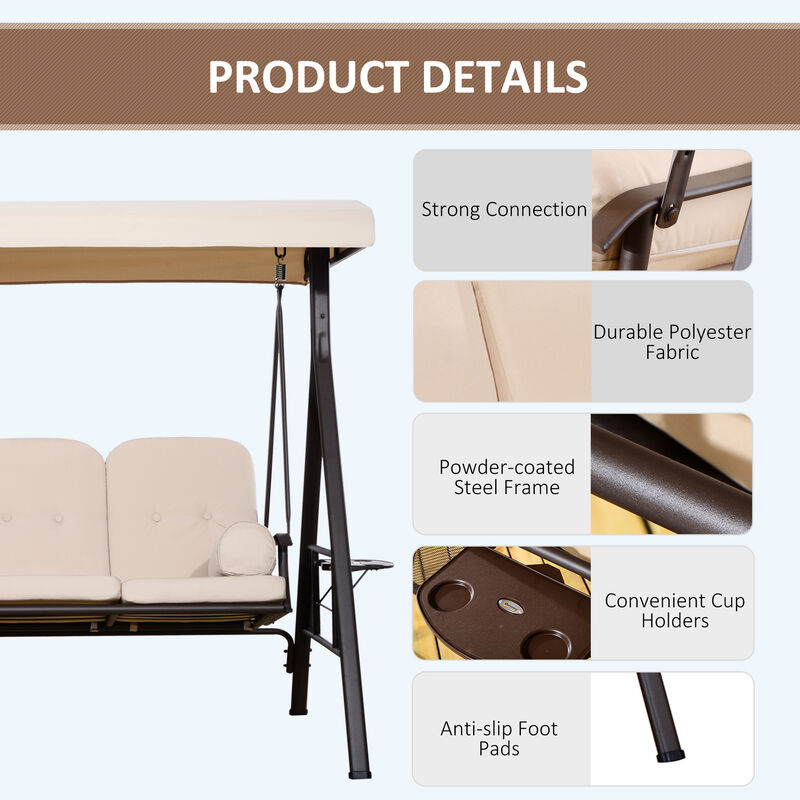 Hivvago 3-Seat Patio Swing Bench with Adjustable Canopy image number 4