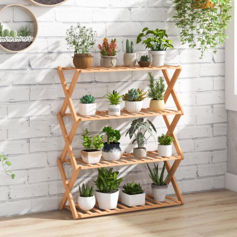 Hivvago 4-Tier Foldable Bamboo Shoe Rack with Slatted Shelves