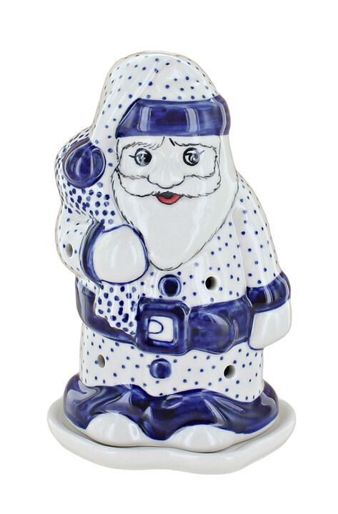 Blue Rose Polish Pottery Dots Santa Luminary