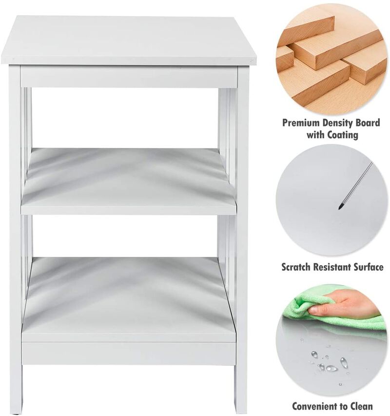Set of 2 3-Tier Nightstand with Reinforced Bars and Stable Structure