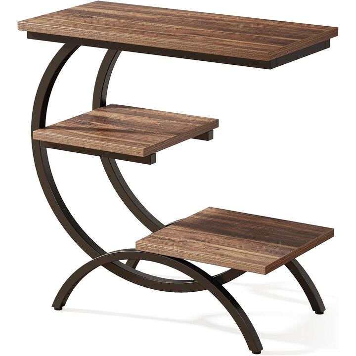 Tribesigns C-Shaped End Table, Industrial 3-Tier Side Table for Small Spaces, Slim Sofa Side Table for Living Room, C Table Snack Laptop Table, Narrow Nightstand for Bedroom, 150 lb Capacity