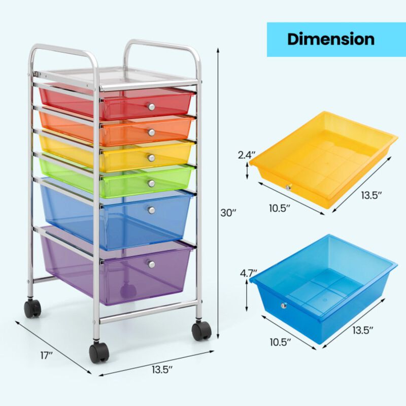Hivvago Multifunctional 6 Drawers Rolling Storage Cart Organizer