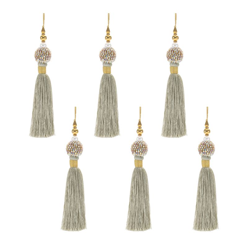 Set of 6 Jeweled Tassel Ornaments for Holiday Tree, Garland, or Festive Display
