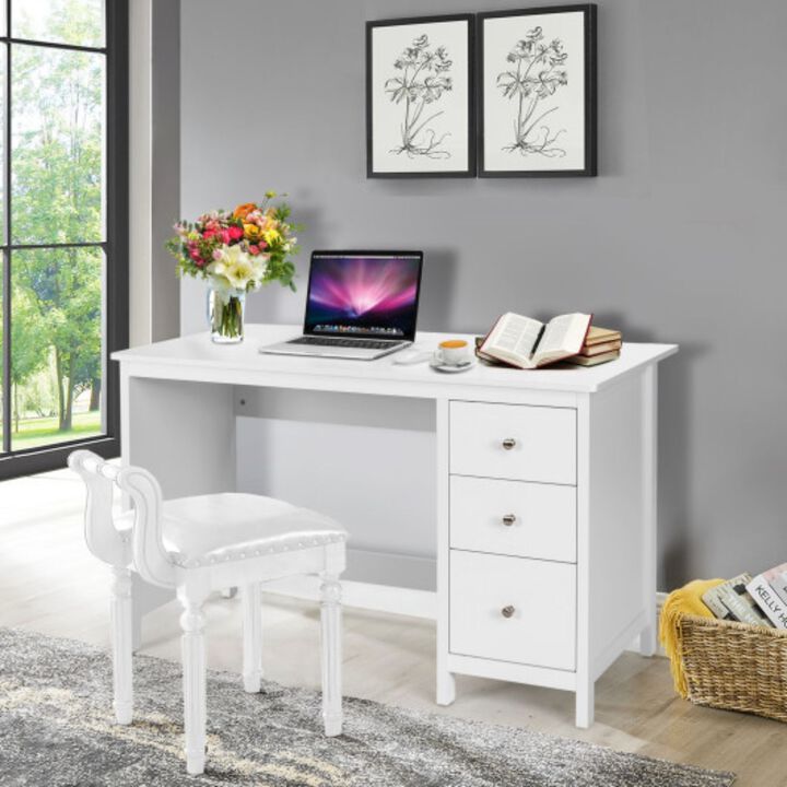 Hivvago 3-Drawer Home Office Study Computer Desk with Spacious Desktop-Brown