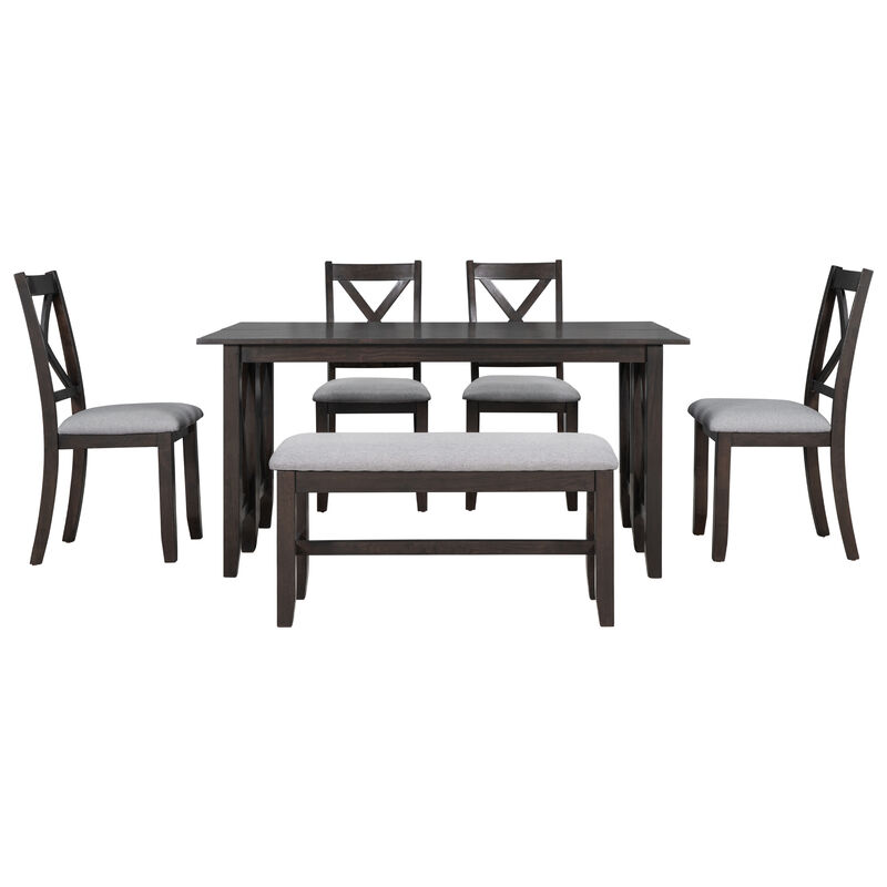 Whisen 6-Piece Family Foldable Table Dining Set with 4 Chairs and Bench - Espresso