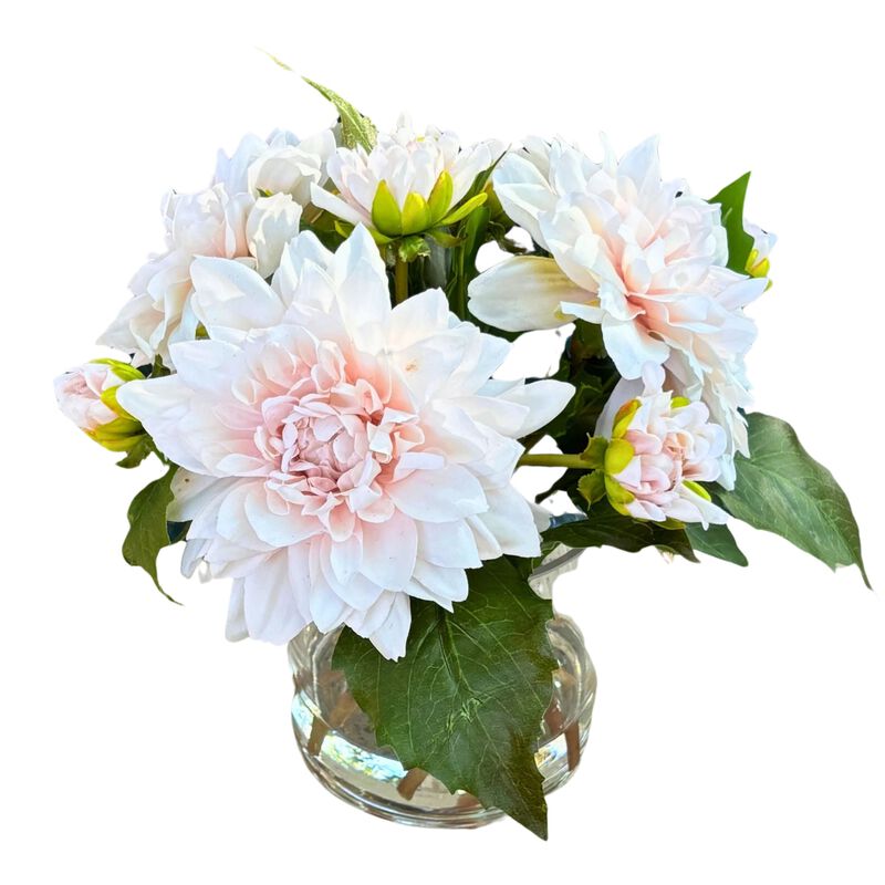 Artificial Dahlia Flower Arrangement in Glass Vase - 10"
