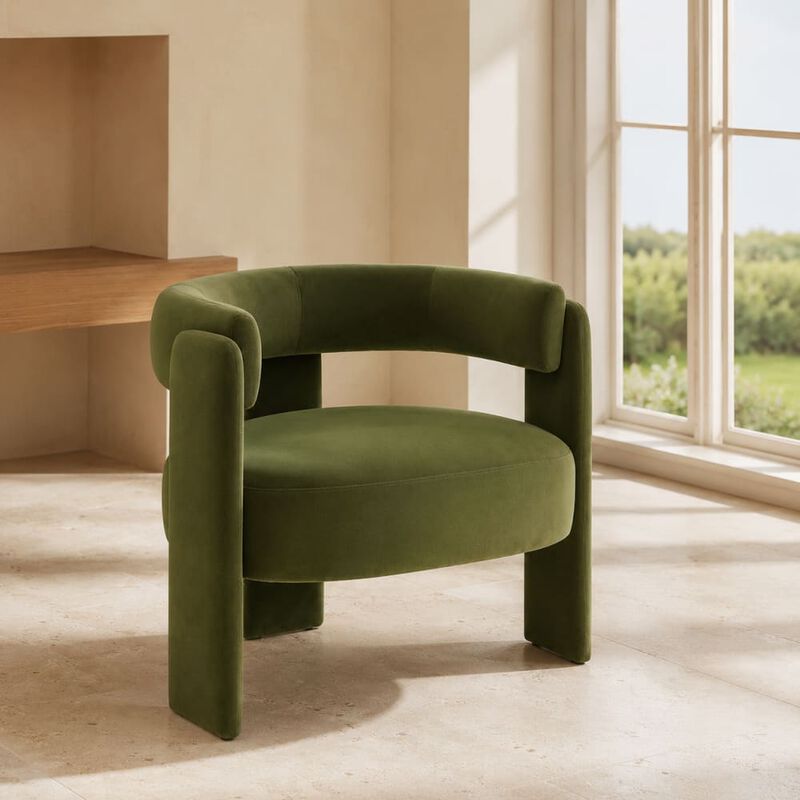 GOODSILO Mid-Century Modern Velvet Accent Chair Comfy Upholstered Single Sofa Armchair for Living Room, Bedroom, Office, and Reading image number 3