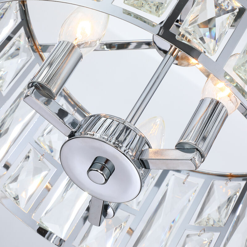 12 in. Modern Glam 3-Light Polished Chrome Semi-Flush Mount Ceiling Light with Clear K9 Crystal image number 9