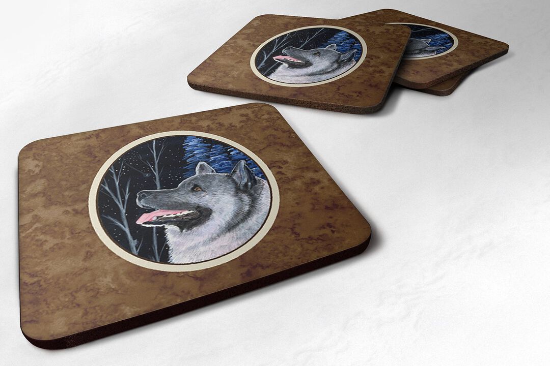 Caroline's Treasures SS8398FC Starry Night Norwegian Elkhound Foam Coasters Set of 4 (Set of 4), 3.5 H x 3.5 W, Multicolor