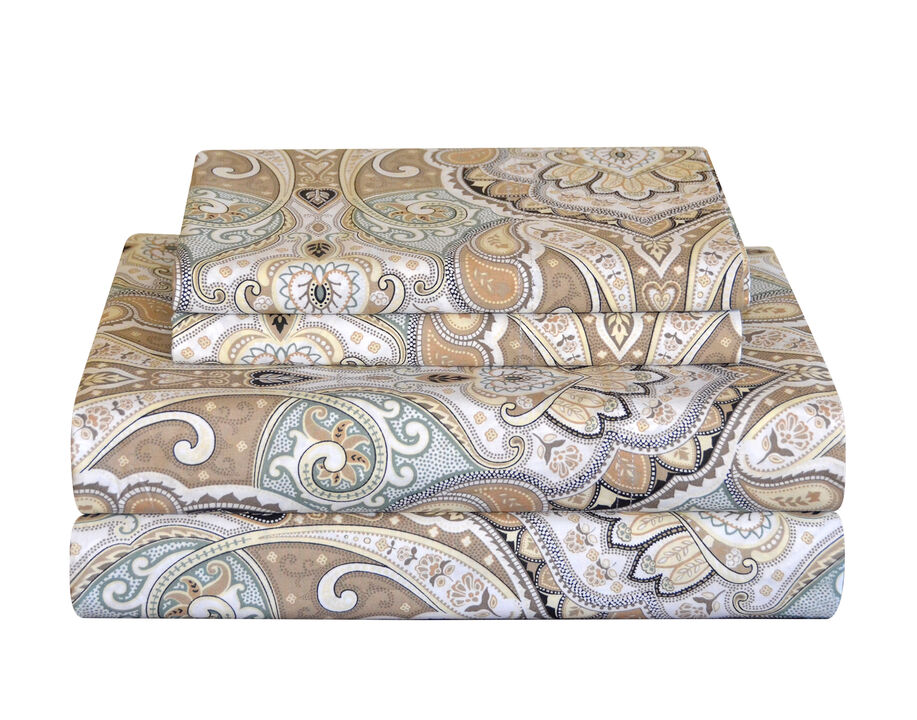 Pointehaven Cedar 200 Thread Count Printed Cotton 3 pc Sheet Set