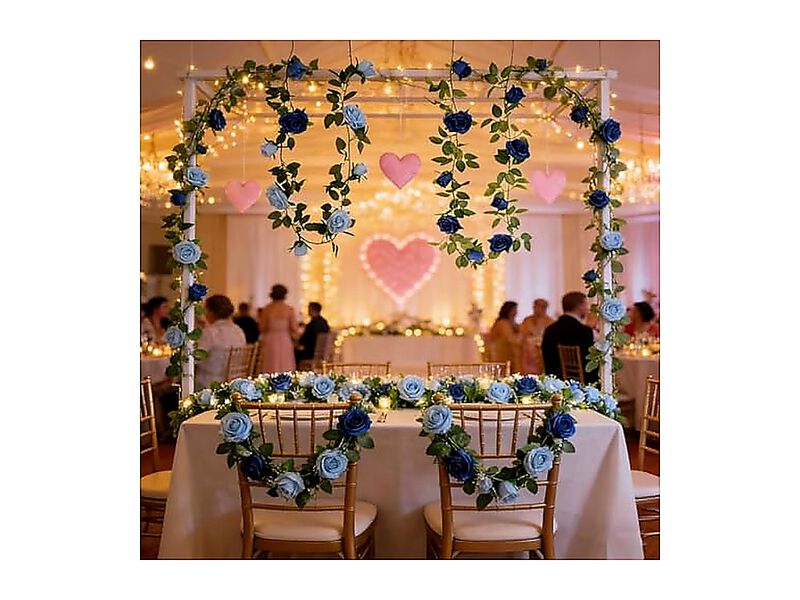 2Pack Mixed Blue Artificial Rose Flower Garland 13 Ft Fake Vine Table Wall Decor image number 3