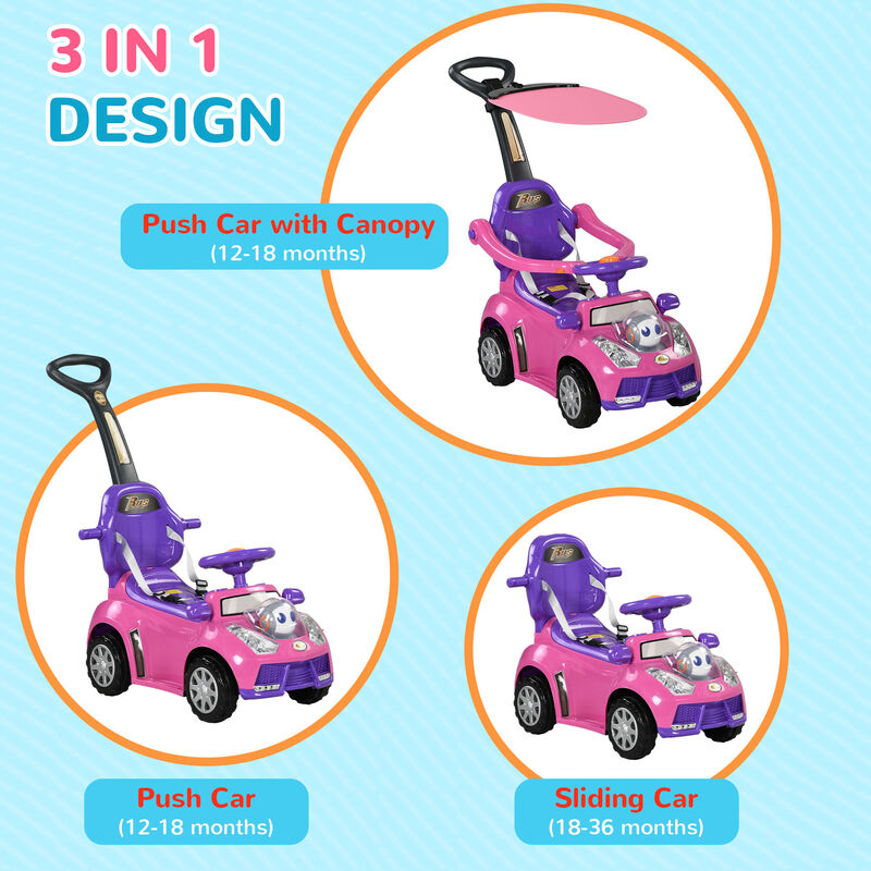 BreeBe 3 in 1 Push Car Sliding Car with Removable Handle, Music, Horn, Canopy, Safety Guardrail image number 3