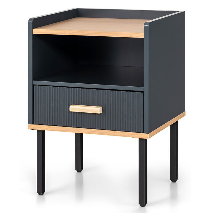 Nightstand Bedside End Table with Drawer and Open Shelf for Living Room Bedroom
