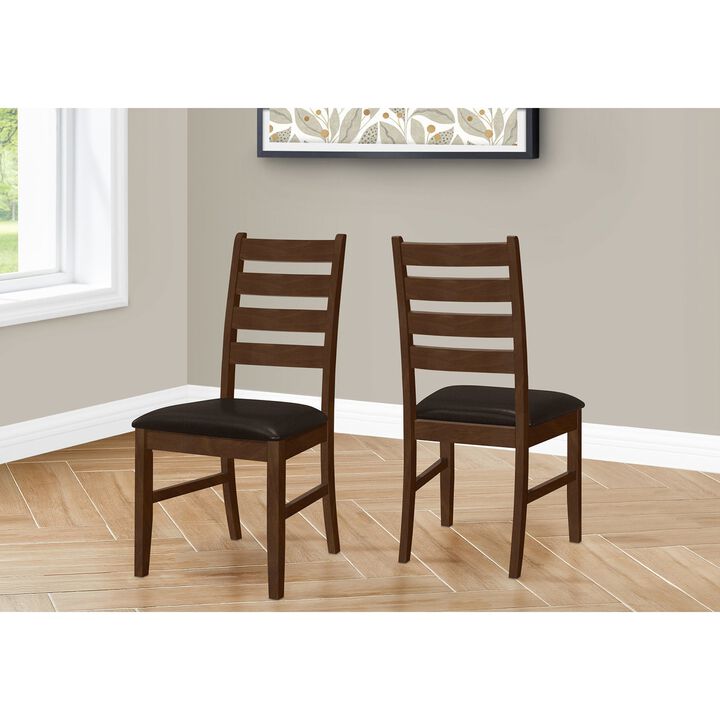 Monarch Specialties I 1372 - Dining Chair, 37" Height, Set Of 2, Dining Room, Kitchen, Side, Upholstered, Brown Solid Wood, Brown Leather Look, Transitional