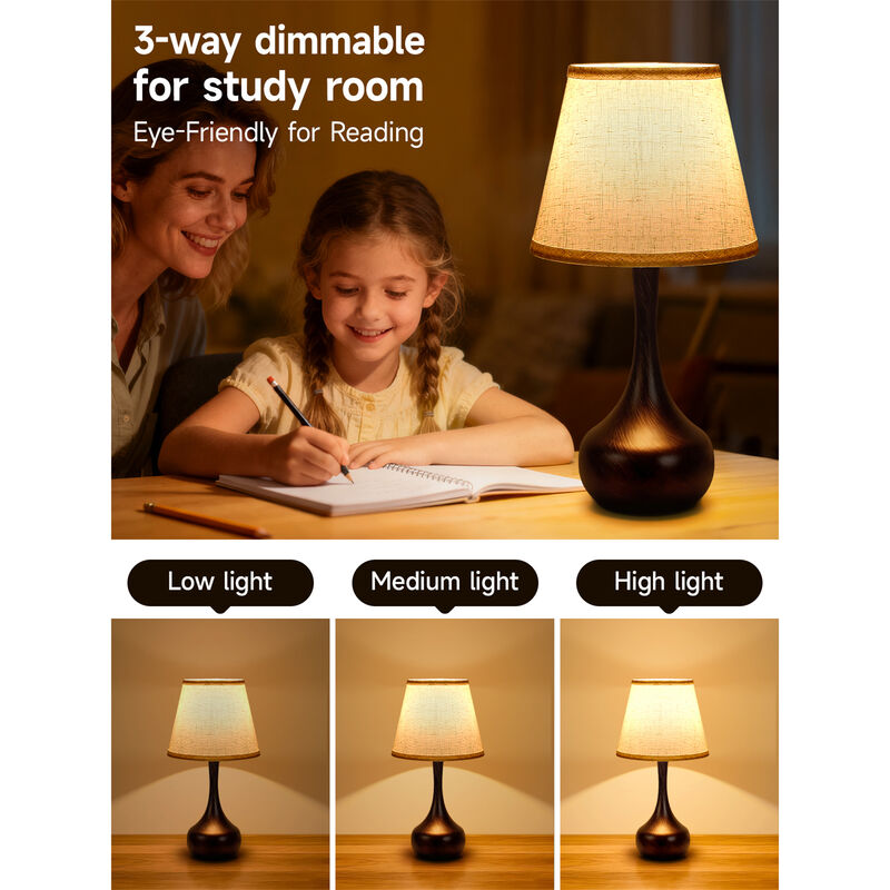 17.3 in. Table Lamp with Gray Linen Shade and Touch Control (Set of 2)