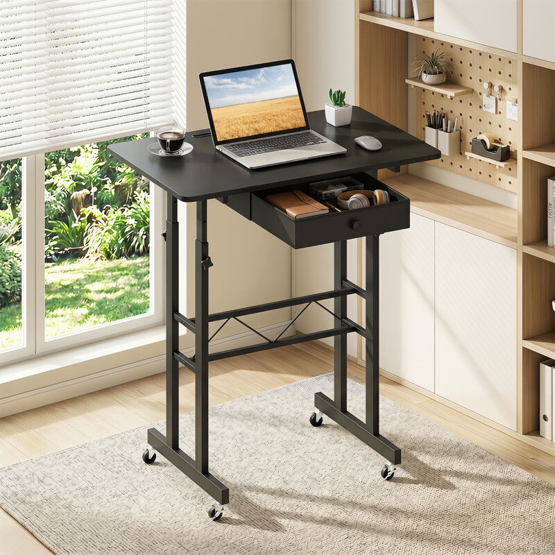 Adjustable Rolling Laptop Desk with Tablet Stand and Drawer image number 4