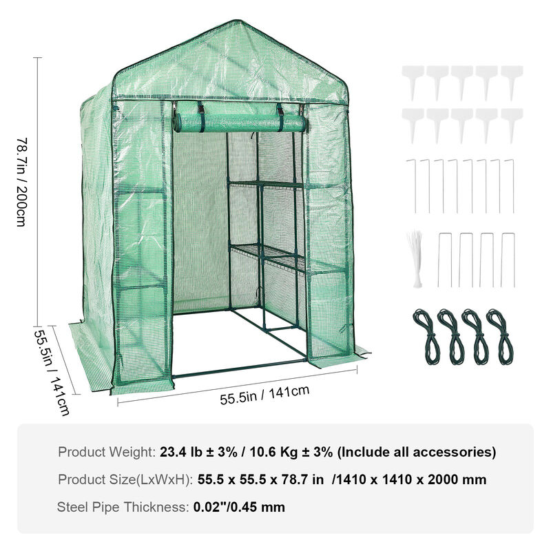 Walk-in Greenhouse with Shelves, Zipper Door, and Steel Frame for Planting & Storage