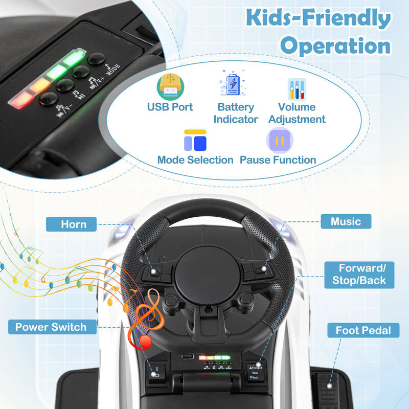 6V Battery Powered Kids Ride-On Push Car with Foot Pedal and Music image number 4