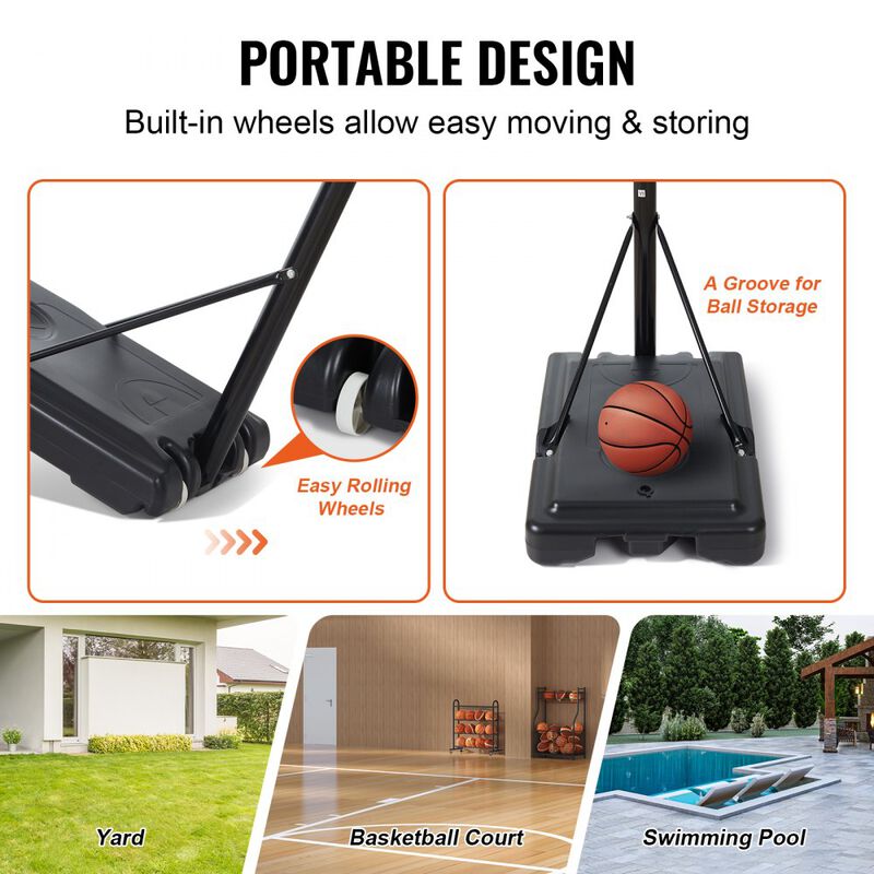 Basketball Hoop System with Fillable Base and Wheels, Adjustable Height for Family Recreation-Black image number 9
