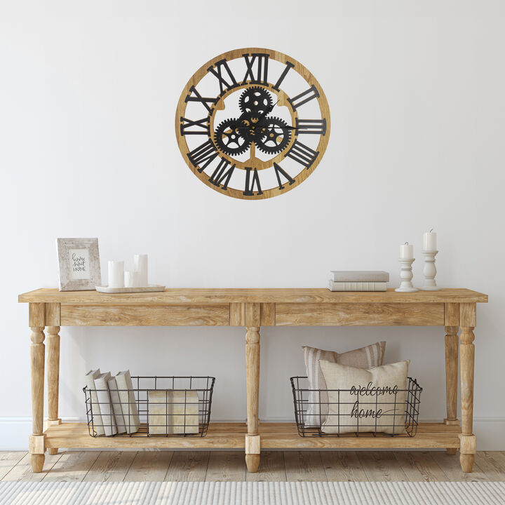 24" Roman Numeral Battery Operated Round Wall Clock with Cogs