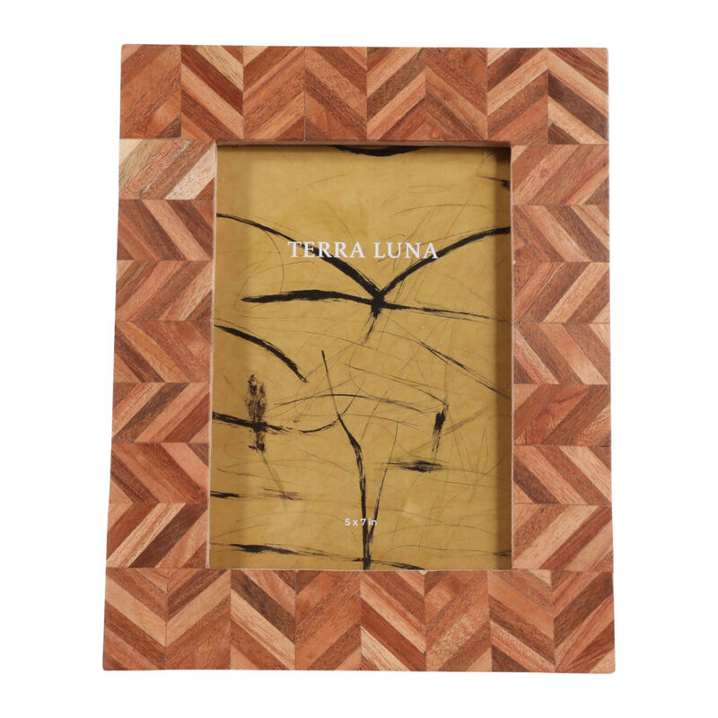 5x7" Wood Herringbone Inlay Photo Frame, Natural image number 0