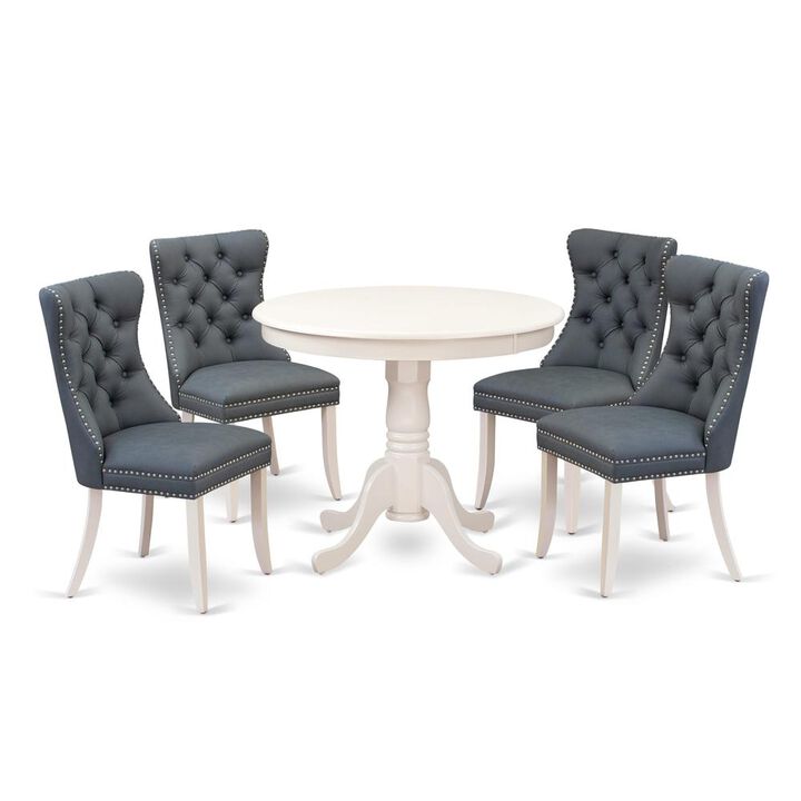 East West Furniture 5 Piece Dining Set Consists of a Round Dining Table with Pedestal