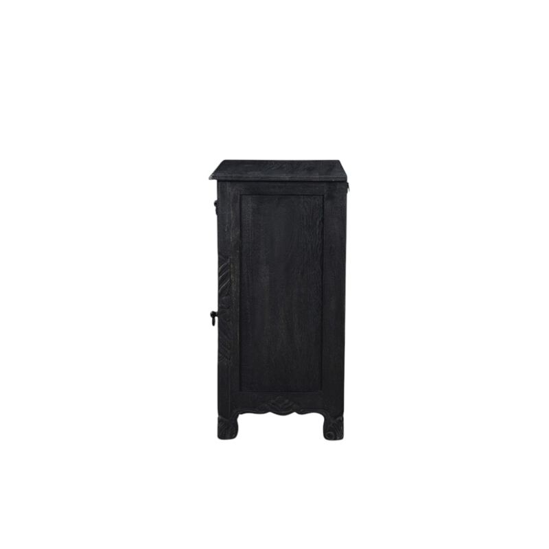 HomeRoots 30" Black Solid Wood Distressed One Drawer Nightstand image number 2