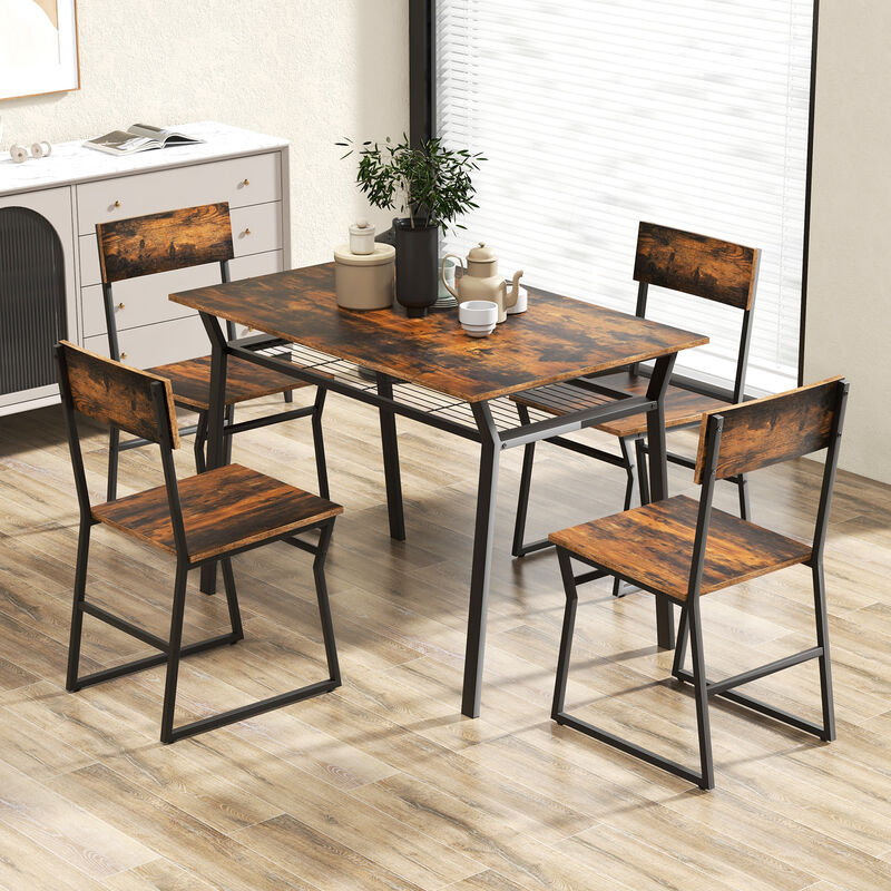 5 Piece Dining Table Set with Storage Rack and Metal Frame