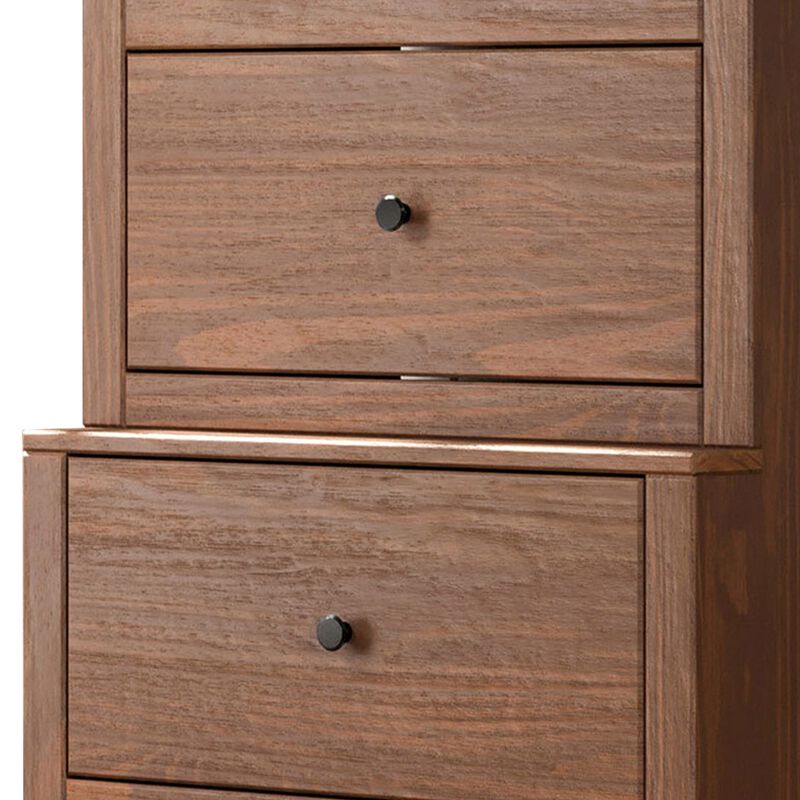 Stav Tall Dresser Chest with 4 Drawers, Plank Style, Brown Solid Wood - Benzara