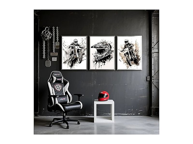 Motorbike Trendy Wall Art Black White Motorcycle Canvas Poster Cool Racer Sports image number 3