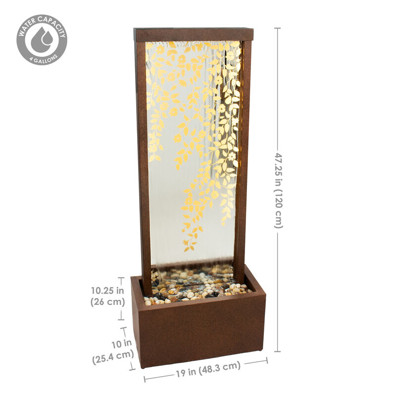 Sunnydaze Wisteria Vines Zinc Outdoor Water Fountain with LEDs - 47.25"