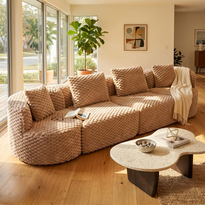 Merax Modular Sofa with Deep Seating & Bubble Velvet Upholstery &ndash; Freely Configurable Sections