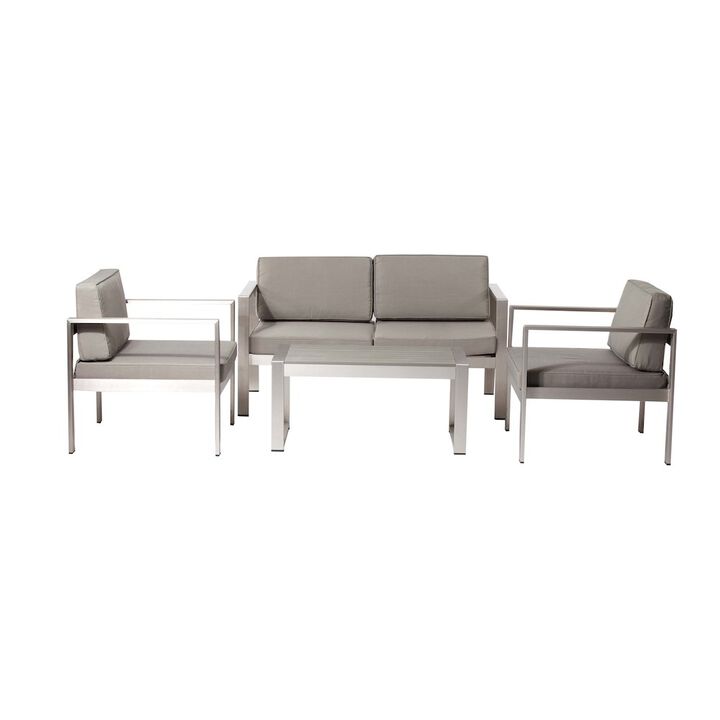 Pangea Home Karen 4 Piece Sofa Set, In Aluminum