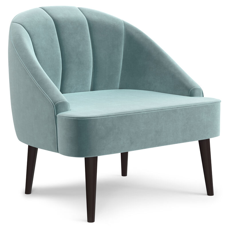 Harrah 33 inch Wide Contemporary Accent Chair in Seafoam Blue Velvet fabric
