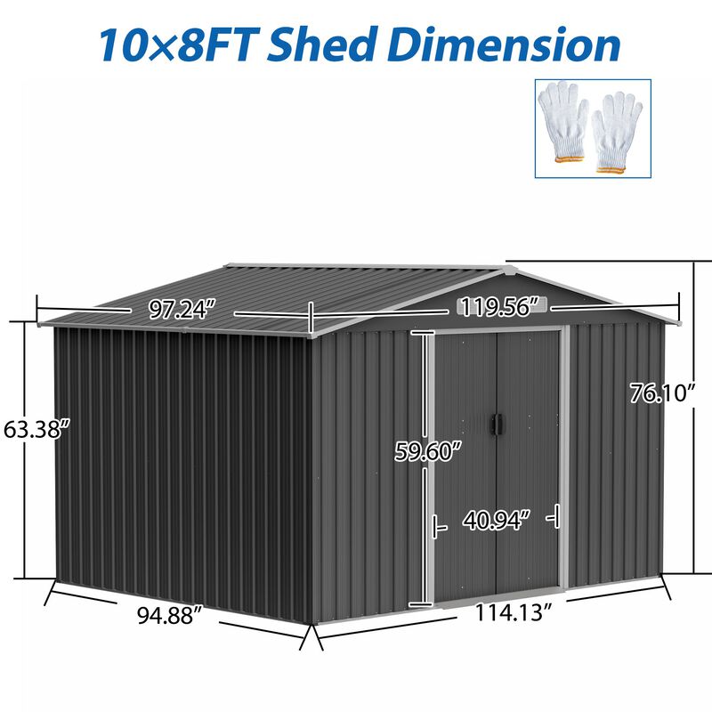 Mondawe 10x8 FT All-Weather Metal Storage Shed with Lockable Sliding Doors
