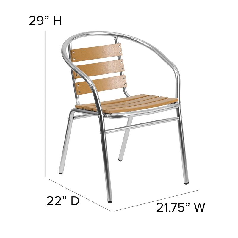 Flash Furniture Lila 4 Pack Commercial Aluminum Indoor-Outdoor Restaurant Stack Chair with Triple Slat Faux Teak Back