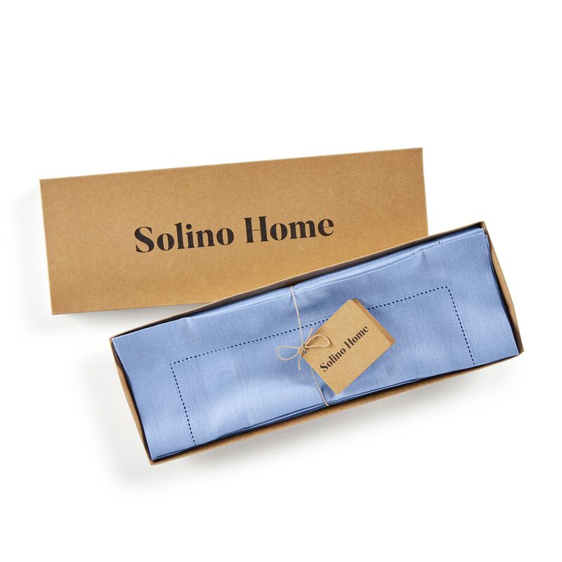 Solino Home 100% Pure Linen Placemats 14 x 19 Inch Set of 4 - Classic Hemstitch