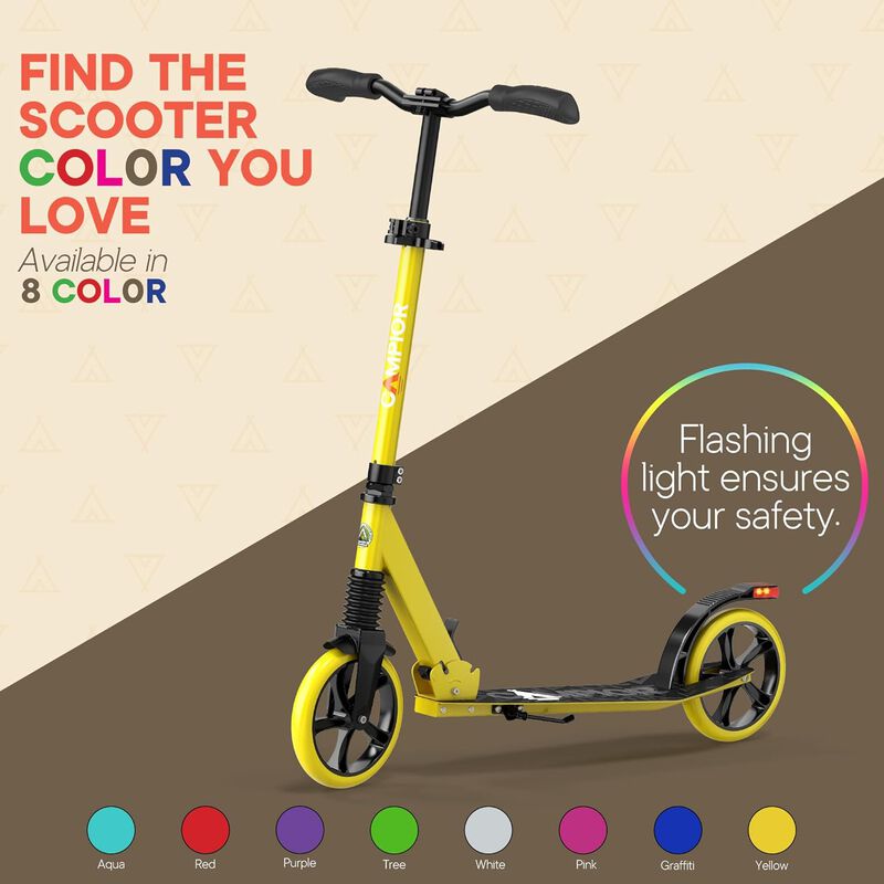 Kick Scooter for Ages 6+, for Kids, Teens, and Adults, Max Load 240 LBS, Foldable, 8-inch Big Wheels for Kids and Adults, with Kickstand, 3 Adjustable Levels, Child Safety Approved