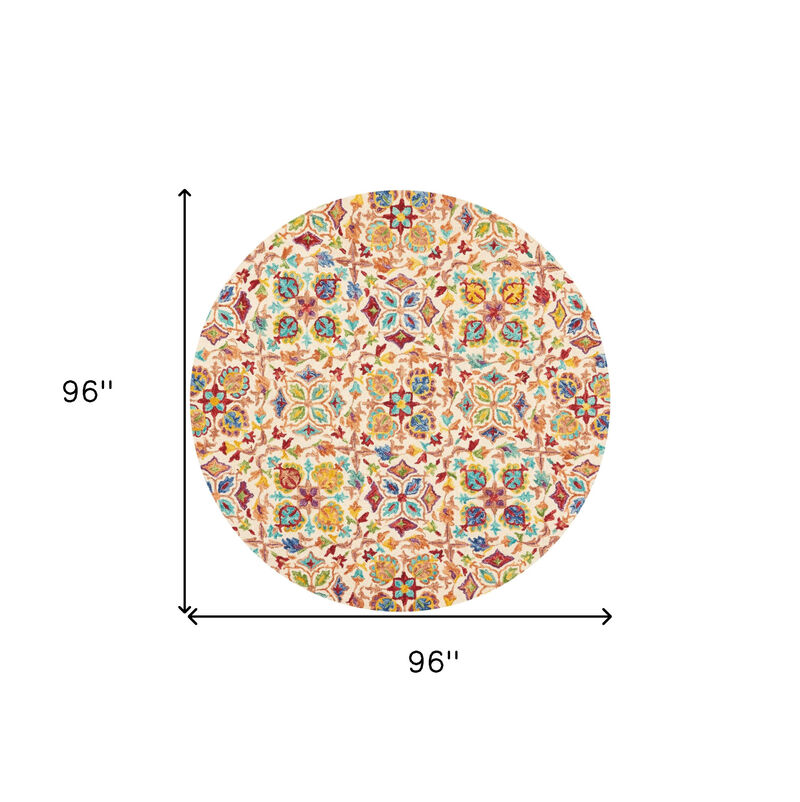 HomeRoots Wool Floral Hand Tufted Round Rug image number 3