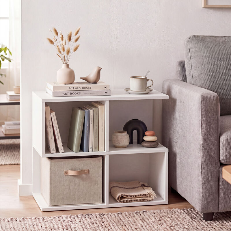 S-Shaped 3-Tier End Table with 4 Storage Cubes, Modern Side Table for Living Room-White image number 3