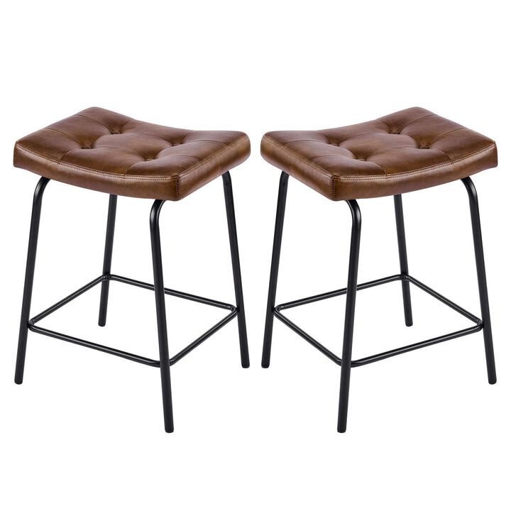 HomeRoots Set of Two Faux Leather and Metal Counter Height Bar Chairs