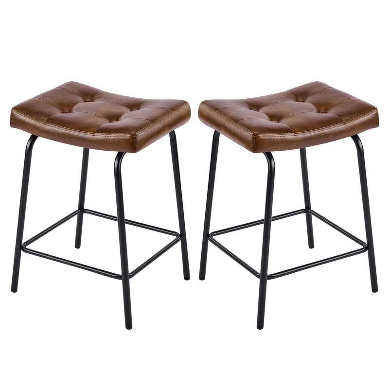 HomeRoots Set of Two Faux Leather and Metal Counter Height Bar Chairs image number 0