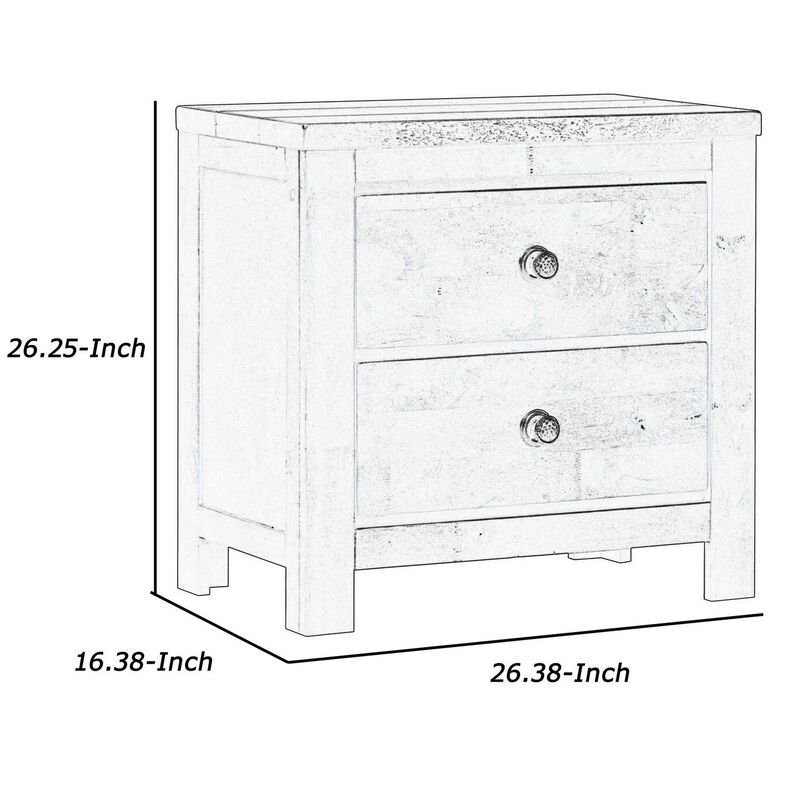 2 Drawer Transitional Style Nightstand with Texture Details, Brown-Benzara image number 5
