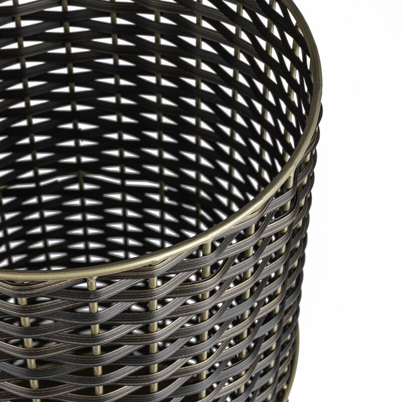 Cecil Modern Faux Wicker Cylinder Waste Basket