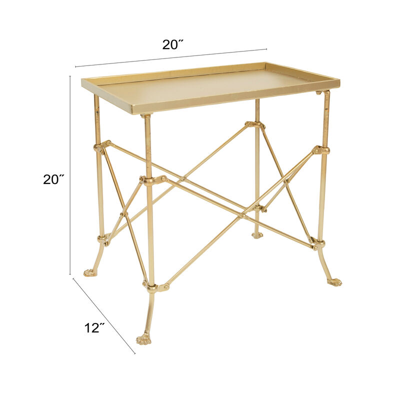 Vintage Rectangular Metal End Table with Claw Feet, Gold image number 1