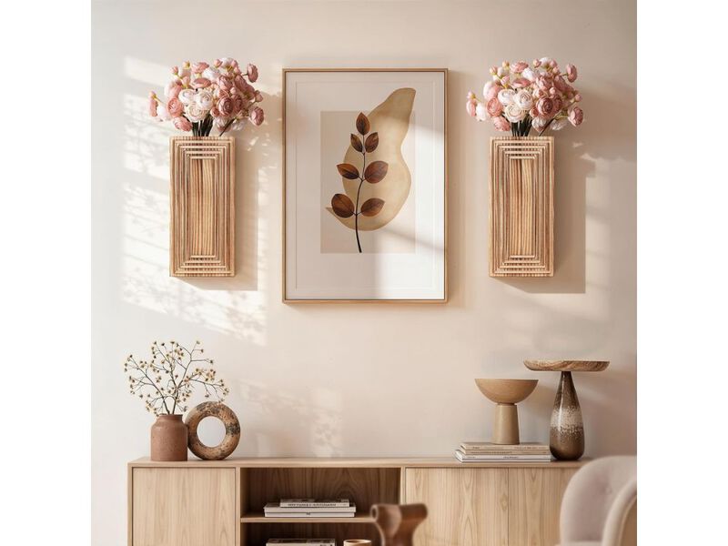 Wood Wall Planter Vase Set of 2 Hanging Decor for Living Room Bedroom Home image number 1