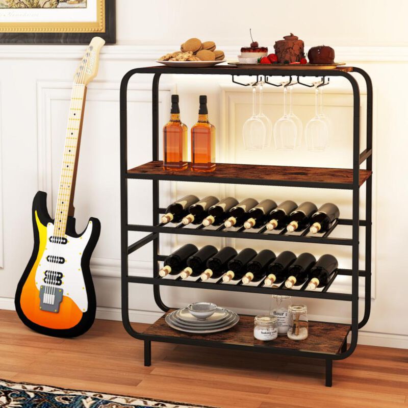 Hivvago 16 Bottle Wine Rack with 5-Tier Wine Shelf and Glass Holders for Kitchen Bar